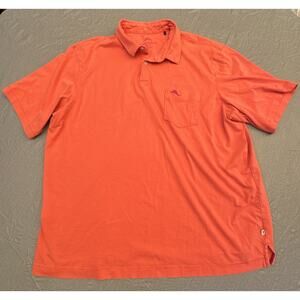 Tommy Bahama Polo Shirt Men's Orange Supima Golf Size XL Purple Logo